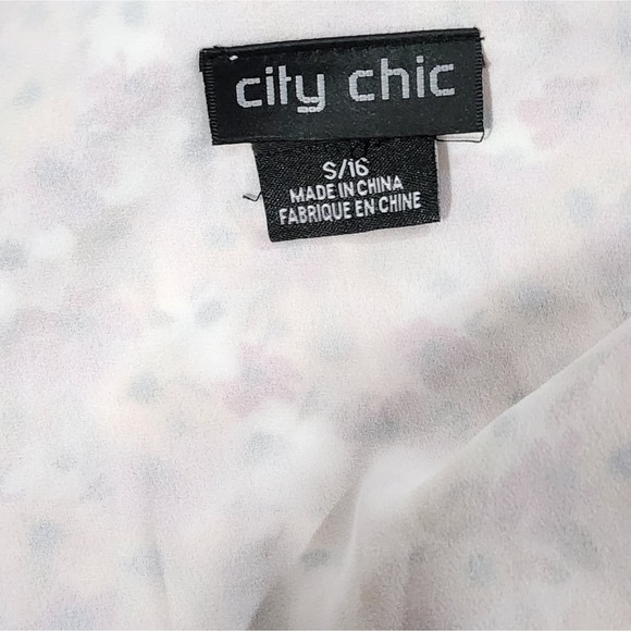 City Chic delicate mock wrap dress pink pansy ditsy print plus‎ size 16W new!! - Picture 10 of 12